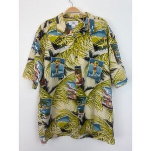 K.A.D Mens Vintage Tropical Vacation Collared Button Down Short Sleeve Shirt‎ L